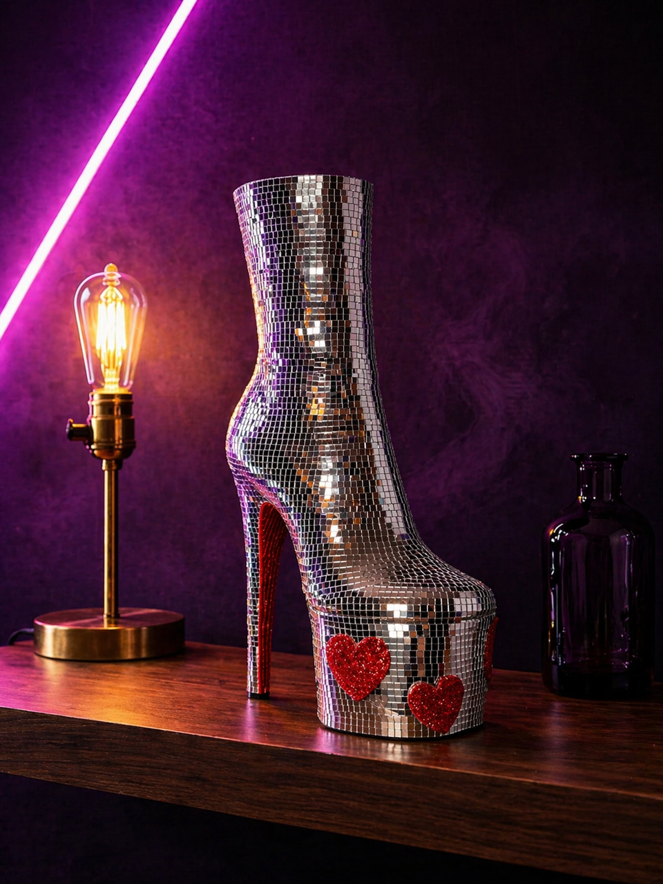 Heartbreaker XL mirror ball vase neon lamp lifestyle