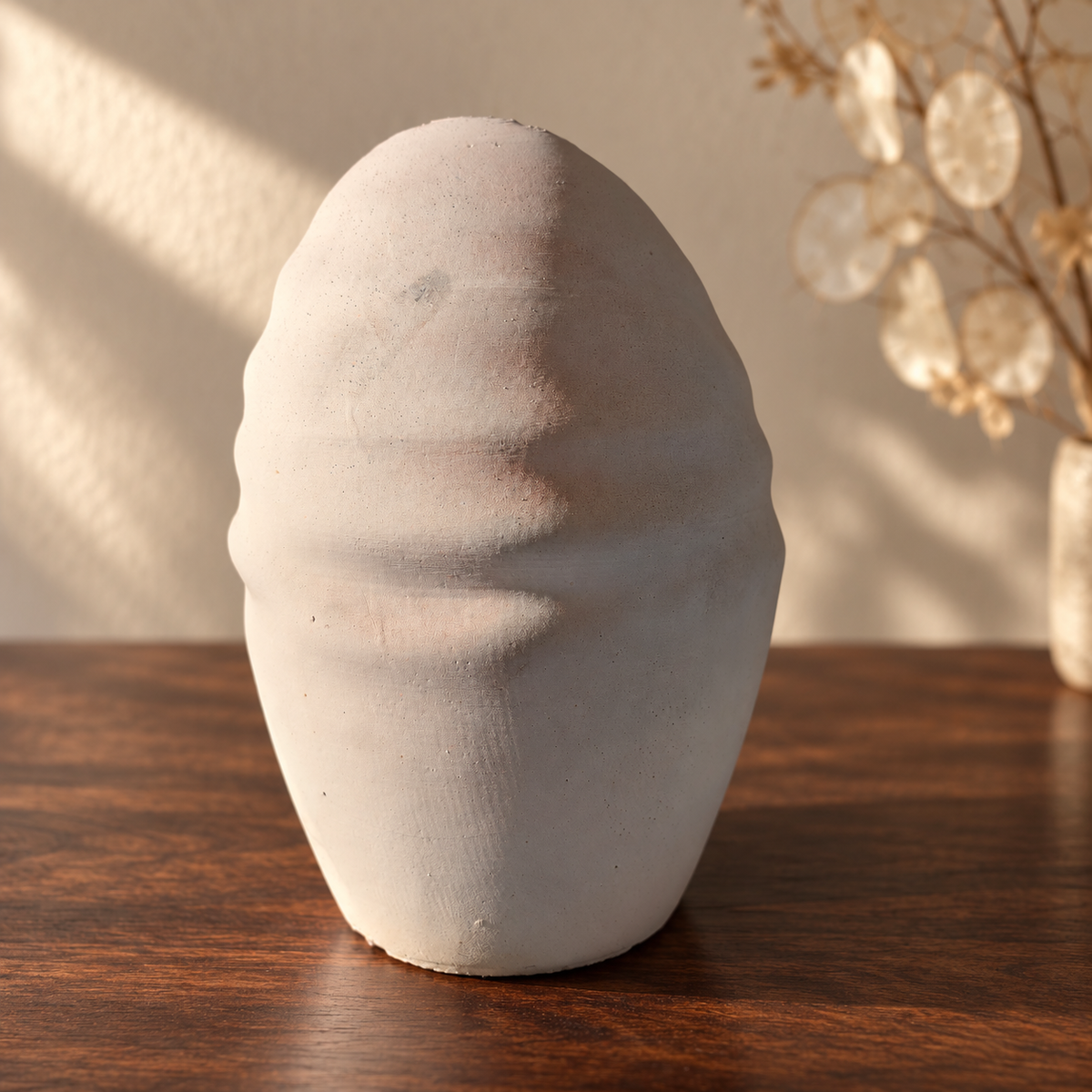 Rear of wrapped dog urn showing sculptural planes