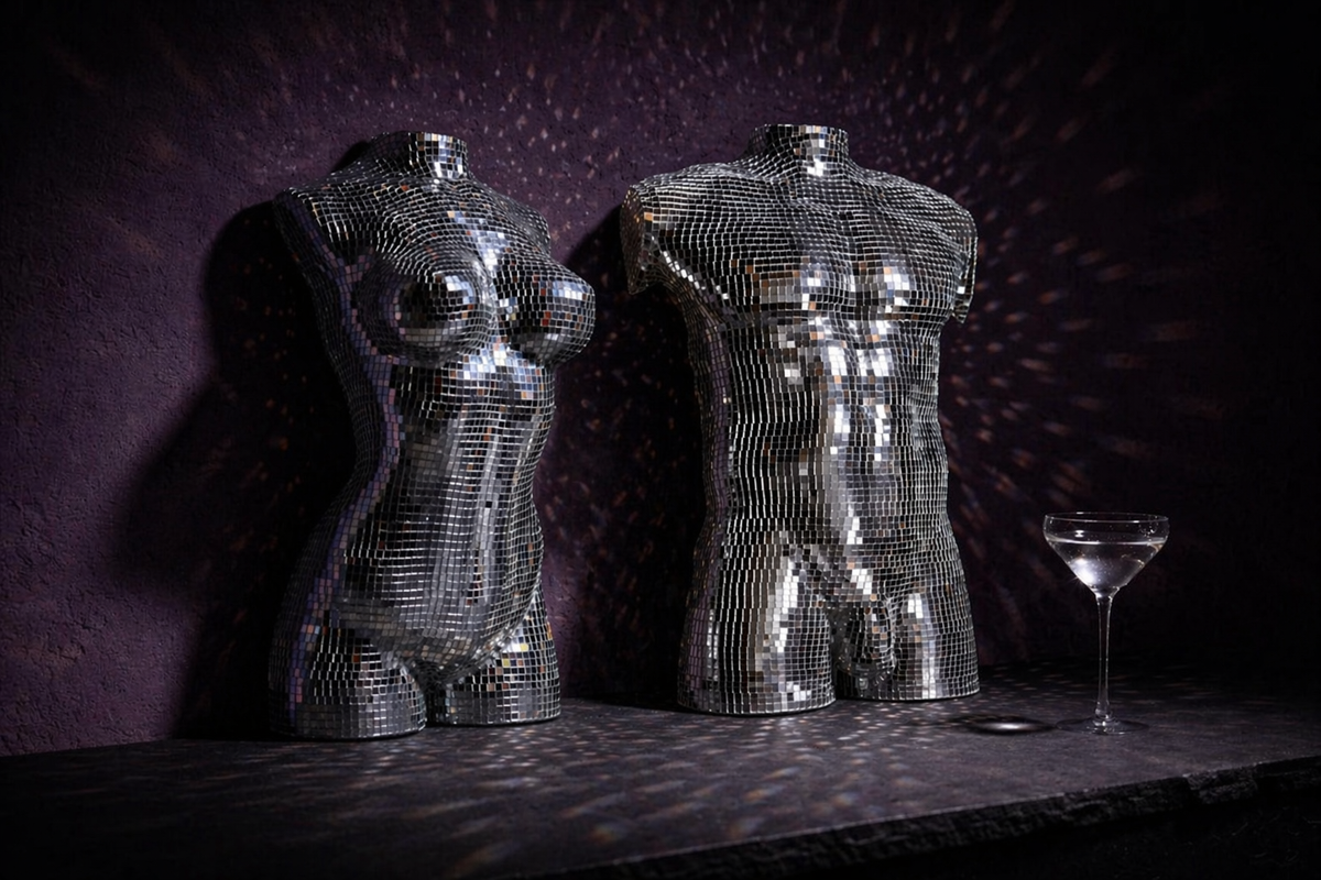 Midnight Icons mirror ball wall art duo with cocktail glass