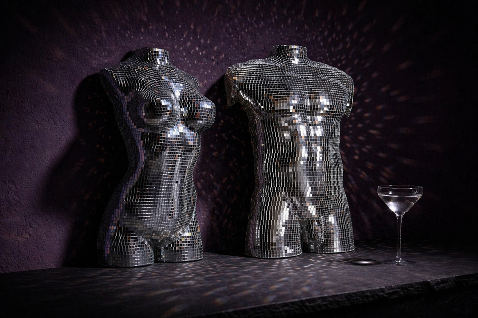 Midnight Icons mirror ball wall art duo with cocktail glass