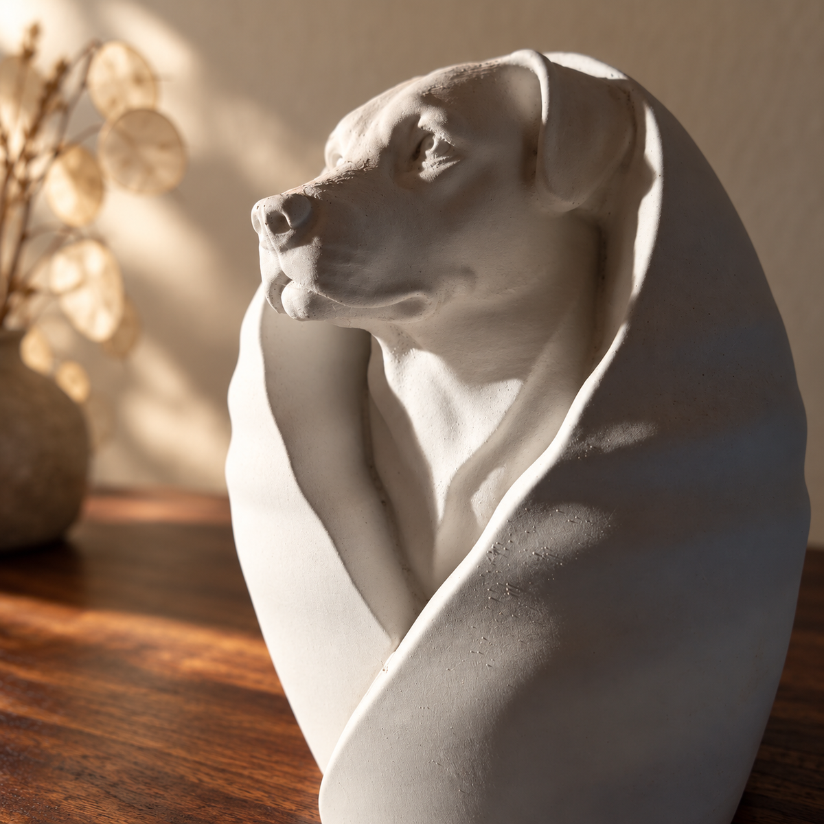 Detail of dog portrait and overlapping urn edge