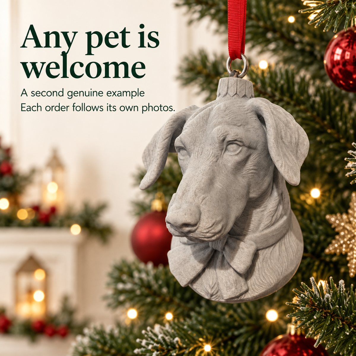 Second genuine personalised pet portrait bauble example
