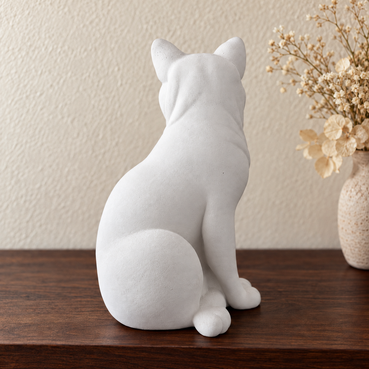 Chalk off-white personalised cat urn: rear view