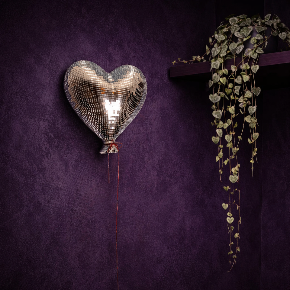 Heartthrob mirror ball heart wall art trailing plant lifestyle
