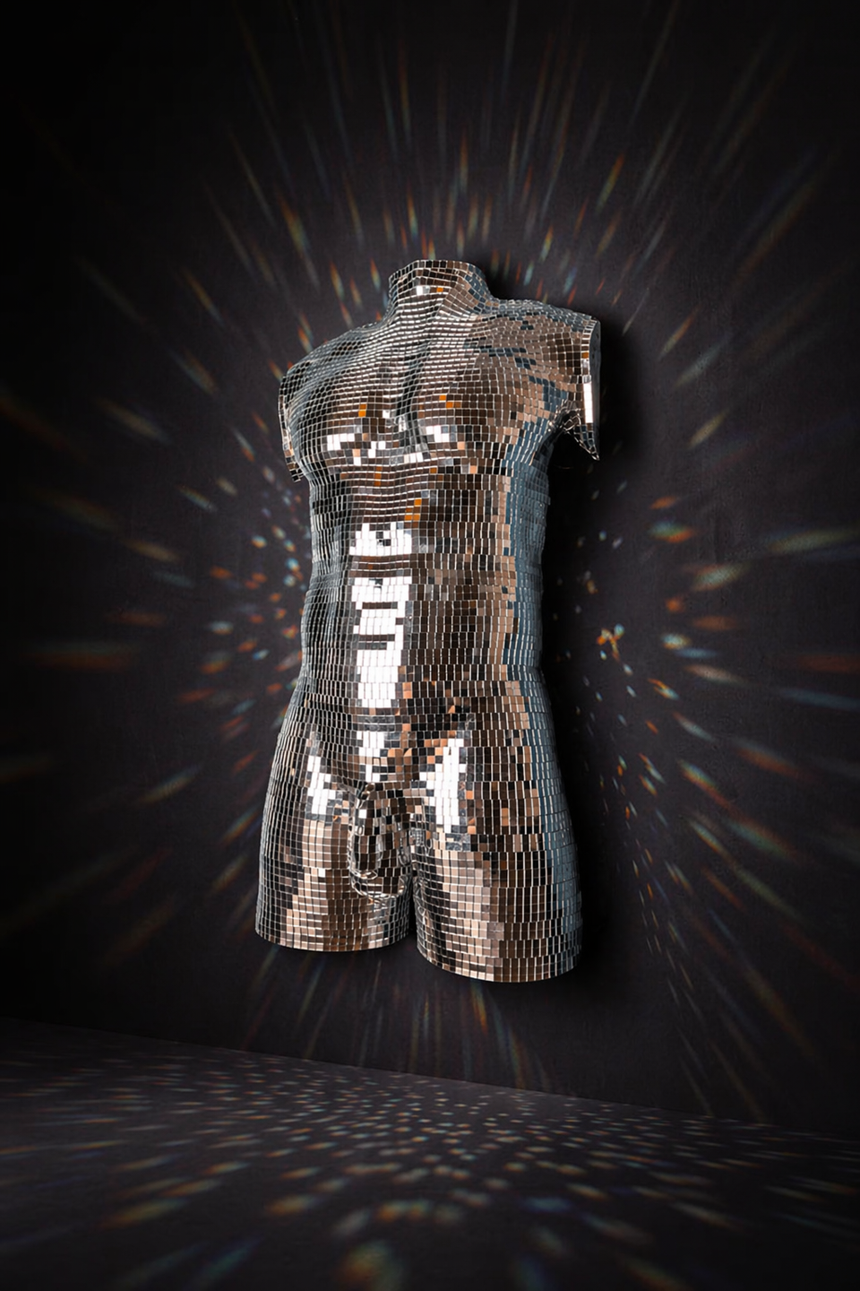 After Hours mirror ball male wall art with subtle rainbow scatter