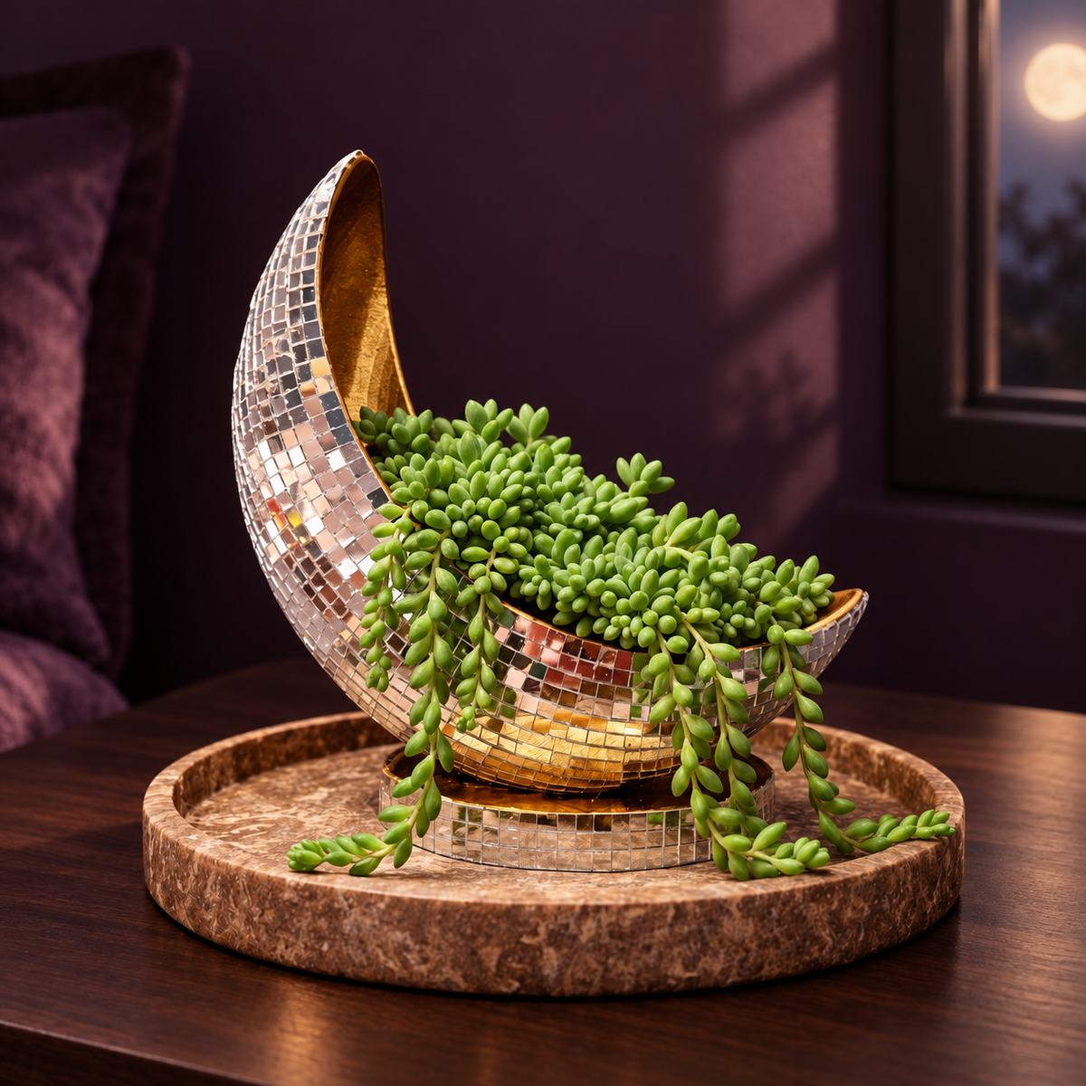 Crescent-moon disco planter
