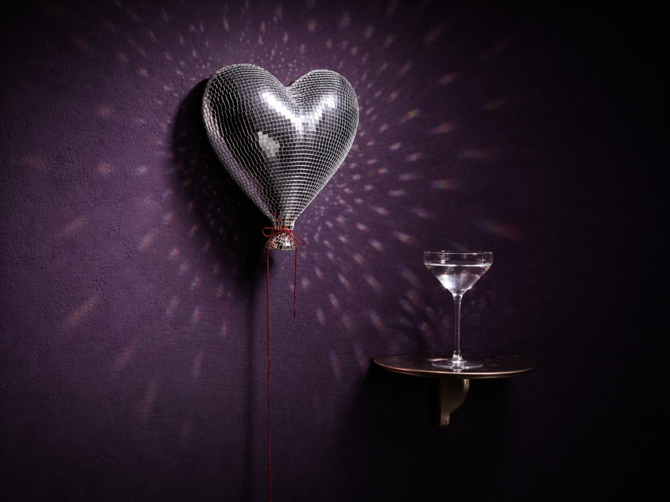 Heartthrob mirror ball heart wall art cocktail shelf lifestyle