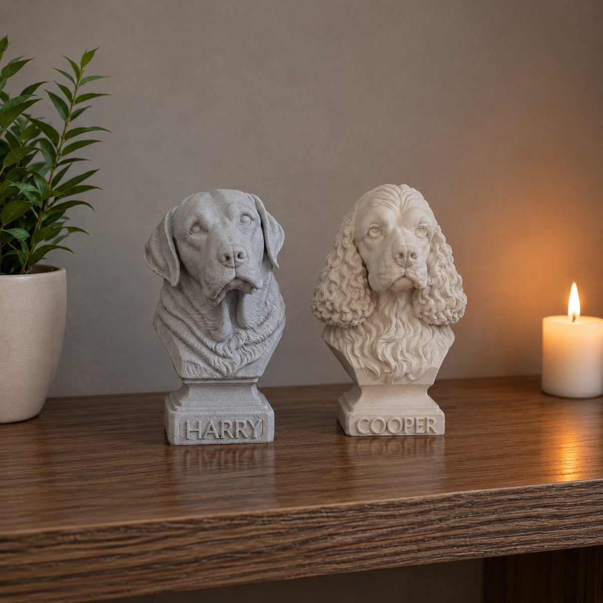 Warm Marble Grey and Pure White custom pet bust colour comparison