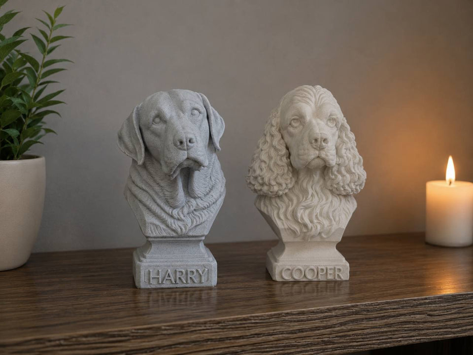 Warm Marble Grey and Pure White custom pet bust colour comparison