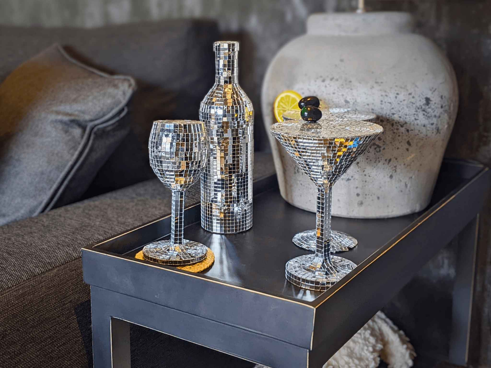 Disco Ball Cocktail Glassware Set — studio shot — handmade in UK