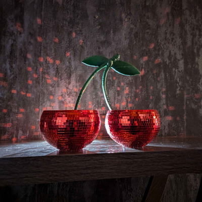 Cherry Disco Ball Planter - handcrafted mirror tile planter | Ripleys Nest
