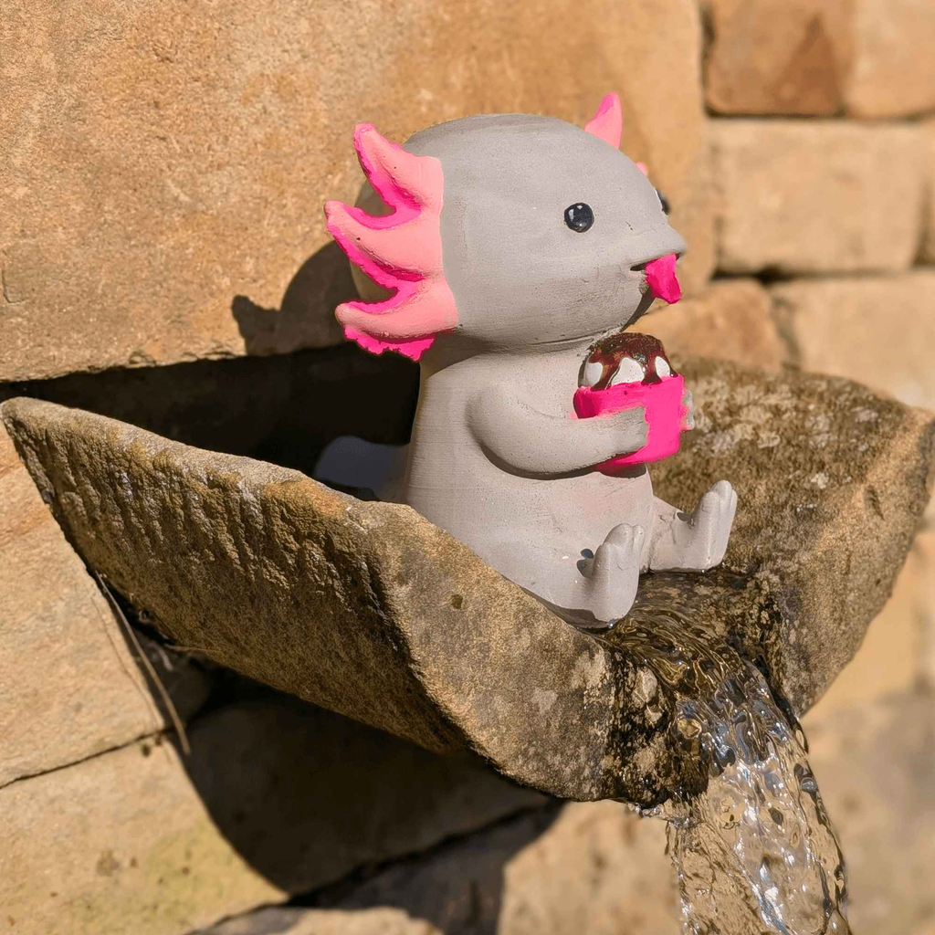 Concrete Axolotl Ornament with Cupcake