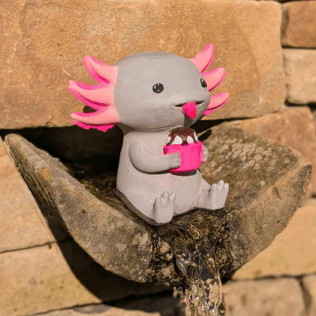 Concrete Axolotl Ornament with Cupcake