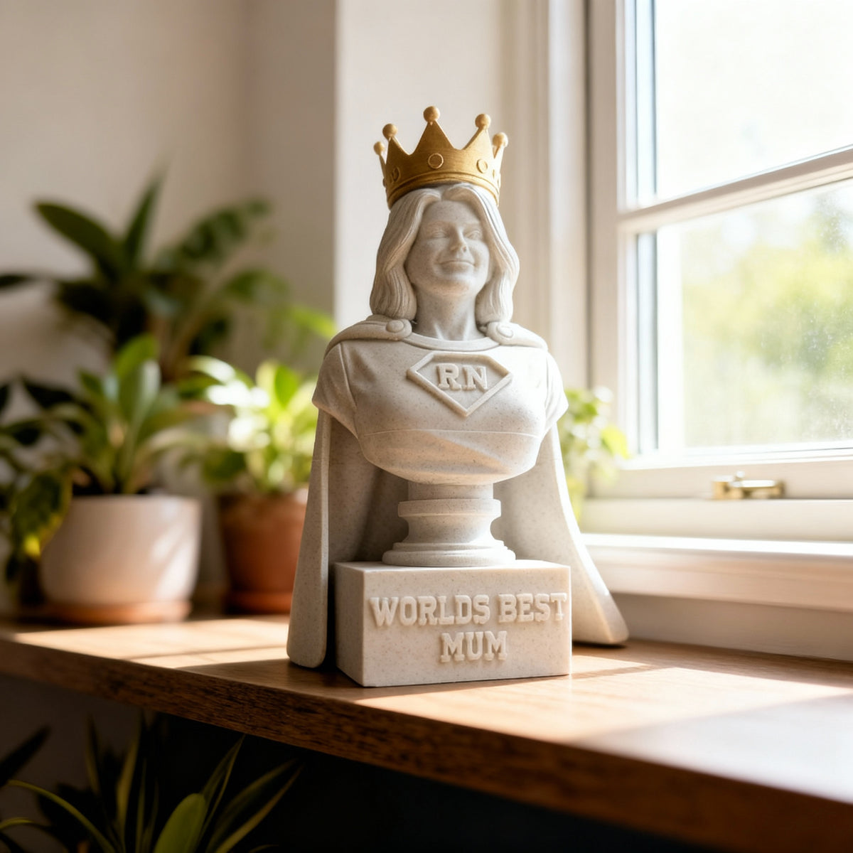 Custom Mum Statue | Gold Crown Photo Bust | Engraved Base - scale reference