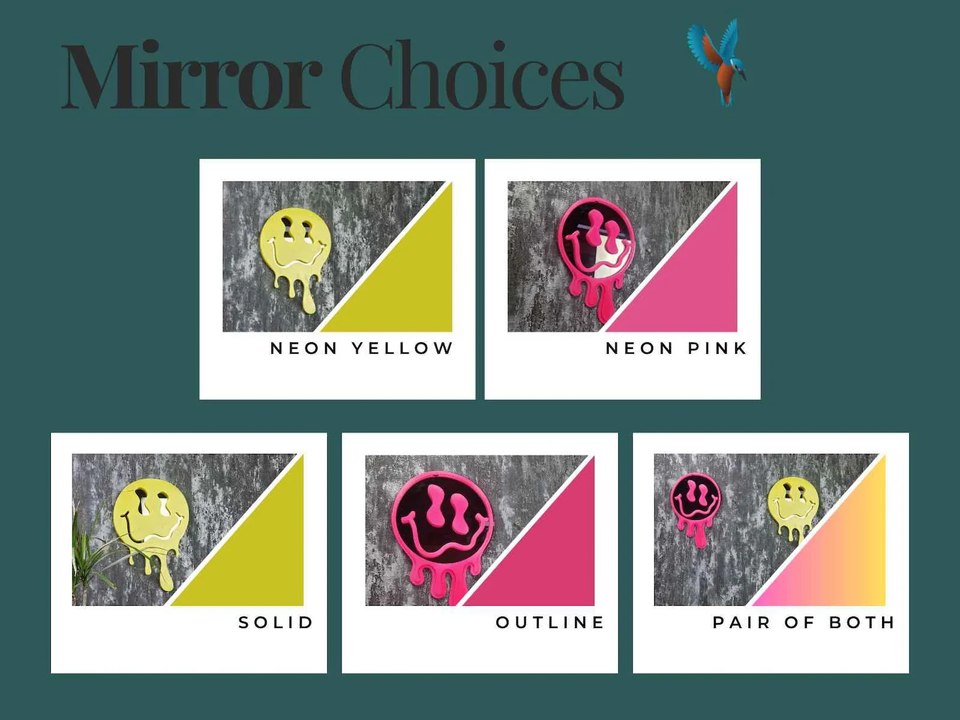 Mirror choices showing neon yellow, neon pink, solid, outline and pair options