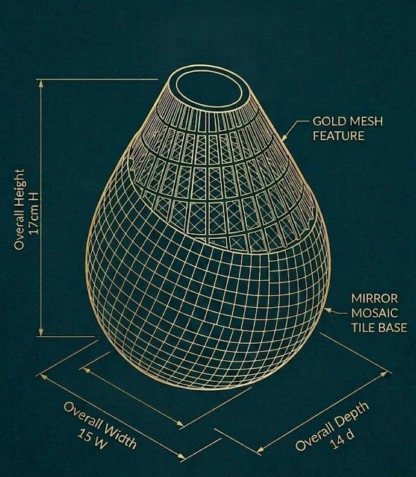 Dimensions diagram 17H x 15W x 14D cm