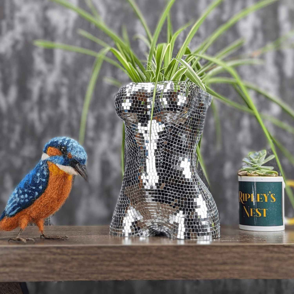 Glam Goddess Mirror Planter styled in home setting