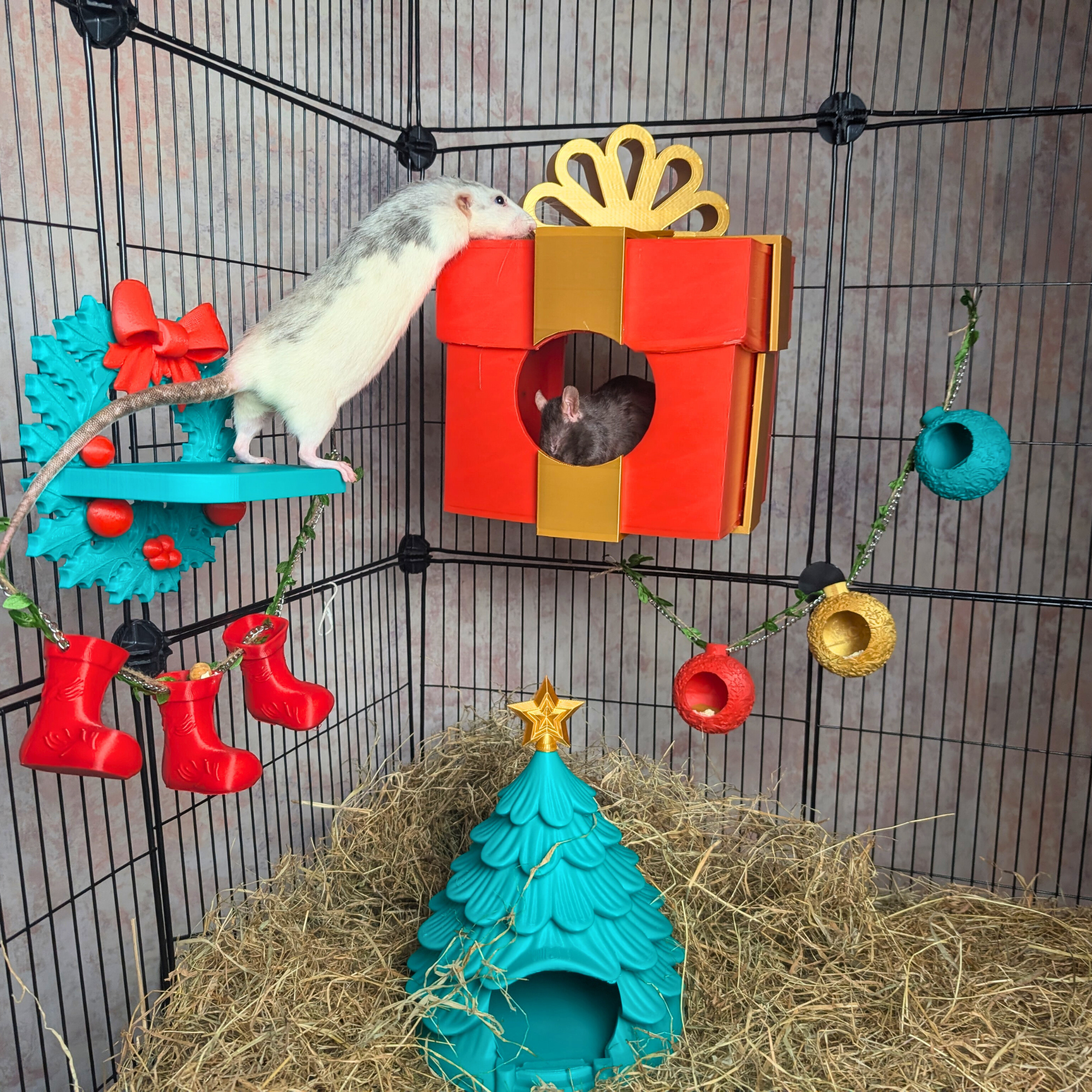 Christmas Rat Collection Set | Rat Enrichment Toy Bundle | Christmas Pet Accessories Small Animal Hide