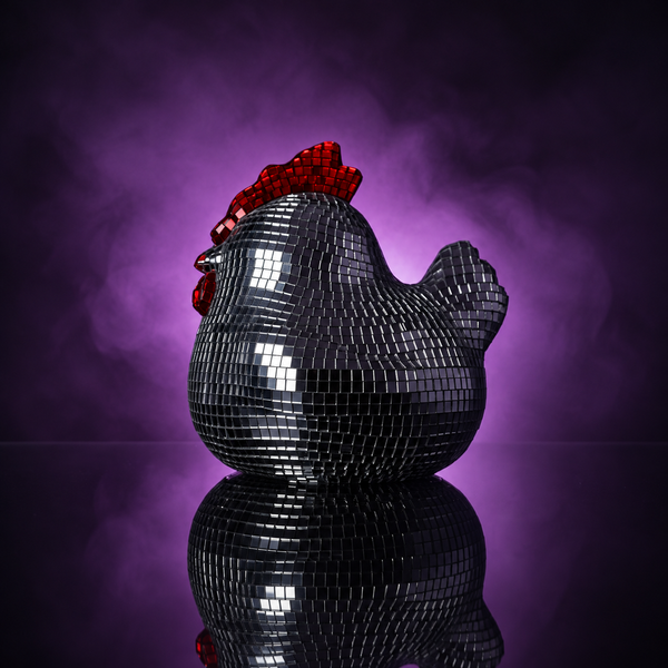 Disco Ball Chicken Sculpture | Hen Night Mirror Decor