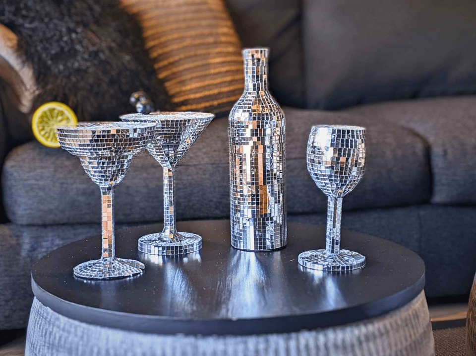 Disco Ball Cocktail Glassware Set — lifestyle — styled home setting