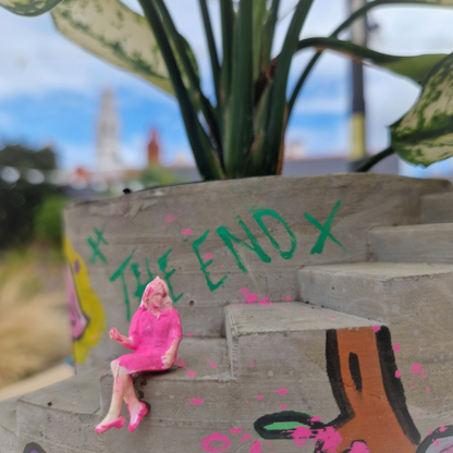 Statement Graffiti Planter Large - Personalised Art Pot - Miniature People Included - Stairs Desk Accessory - Street Art Birthday Gift