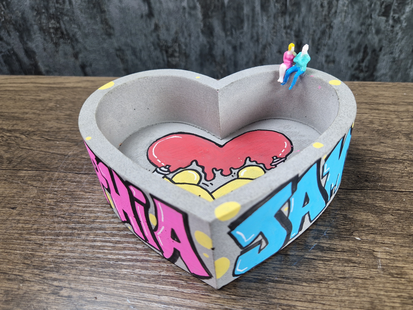 Heart-Shaped Graffiti Ashtray, trinket tray, Custom Colors & Names • Unique Home Decor, Artistic Gift Idea