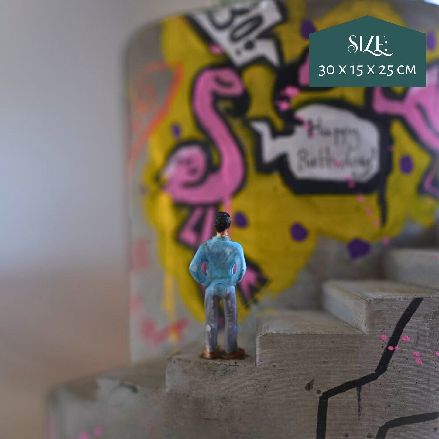 Statement Graffiti Planter Large - Personalised Art Pot - Miniature People Included - Stairs Desk Accessory - Street Art Birthday Gift