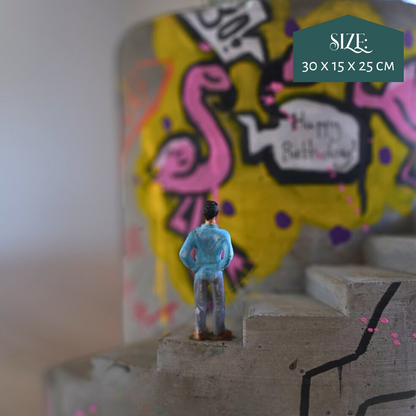 Statement Graffiti Planter Large - Personalised Art Pot - Miniature People Included - Stairs Desk Accessory - Street Art Birthday Gift