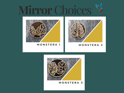 Gold Monstera Pattern Mirror, 20cm Round Mirror, Modern Home Decor, Botanical Wall Art, Unique Accent Piece