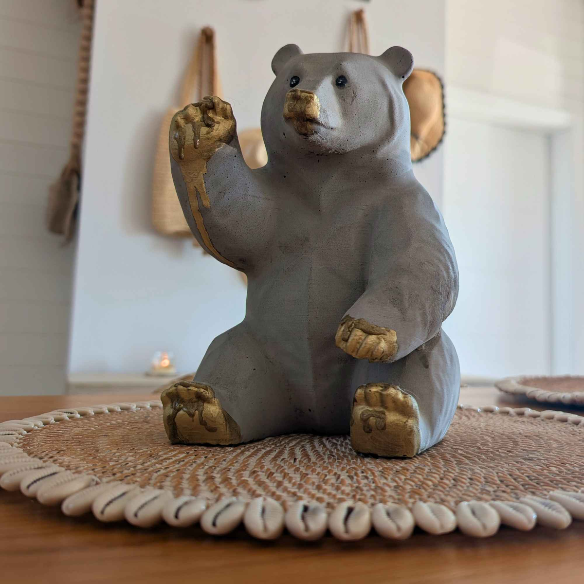 Honey-Dipped Golden Paw Bear Sculpture base and inscription detail