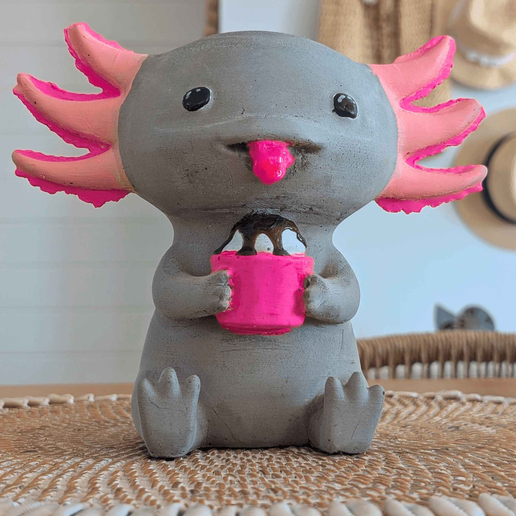 Concrete Axolotl Ornament with Cupcake