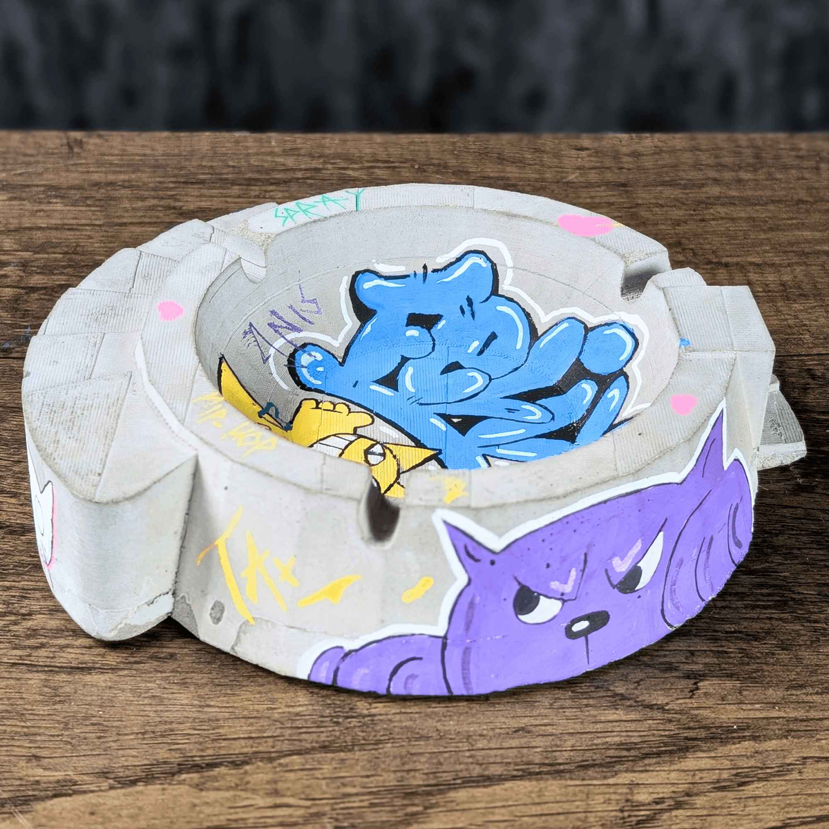 Custom Graffiti Concrete Ashtray alternate angle view