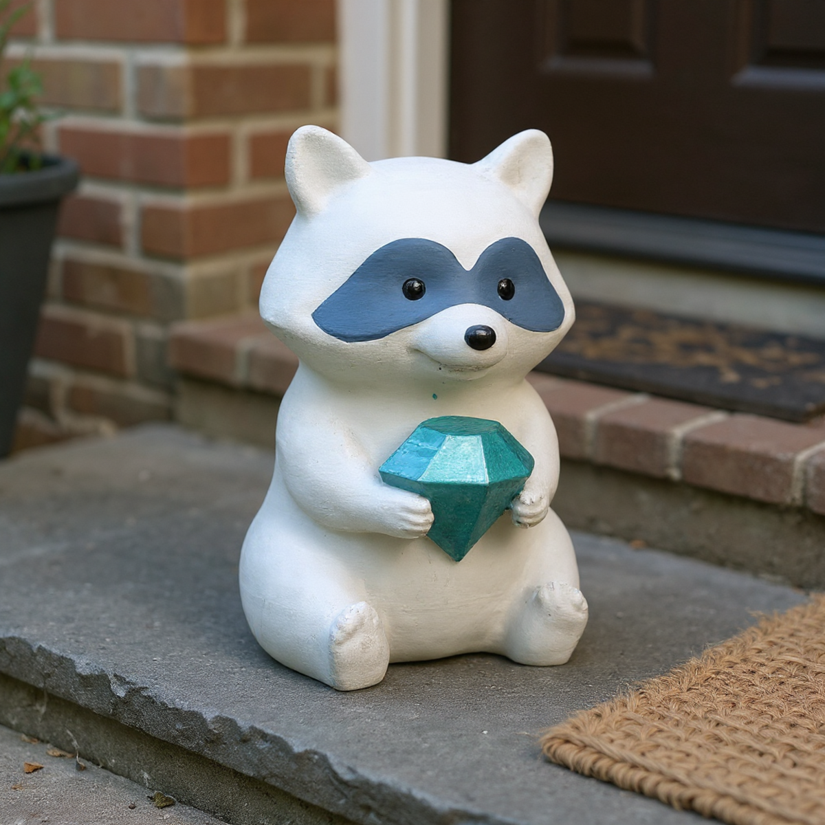 Raccoon Garden Statue front view