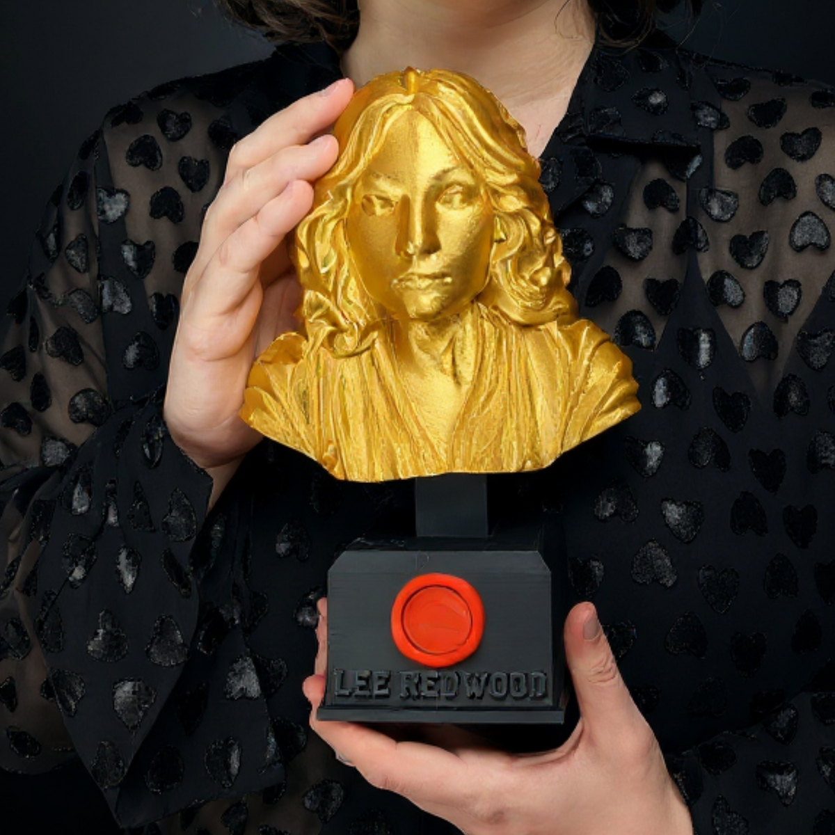 Personalised Gold Bust Trophy three-quarter angle view