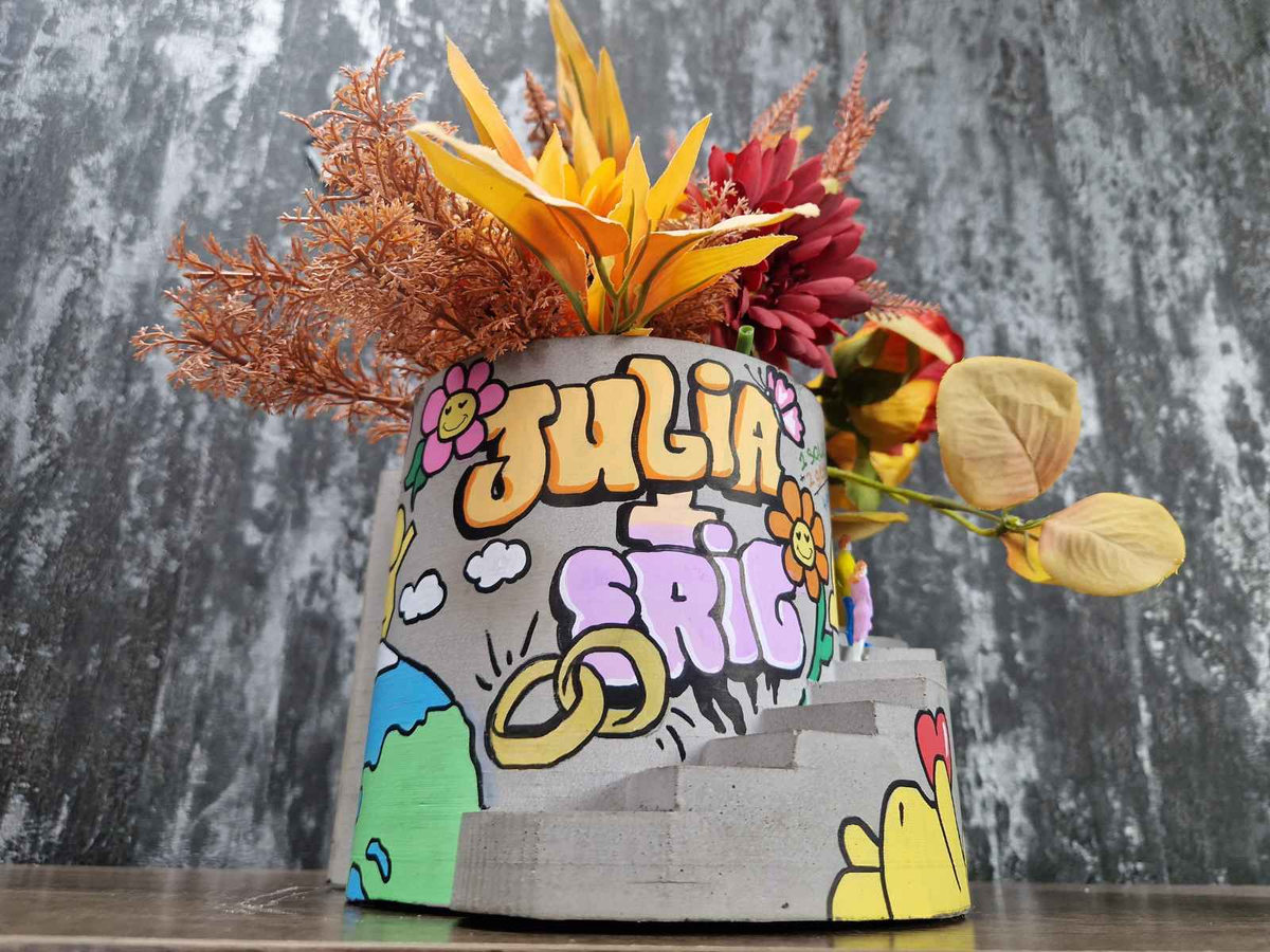 Statement Graffiti Planter Engagement Gift front view showing planting area