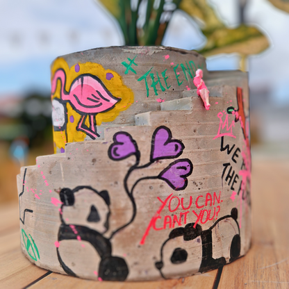 Statement Graffiti Planter Large - Personalised Art Pot - Miniature People Included - Stairs Desk Accessory - Street Art Birthday Gift