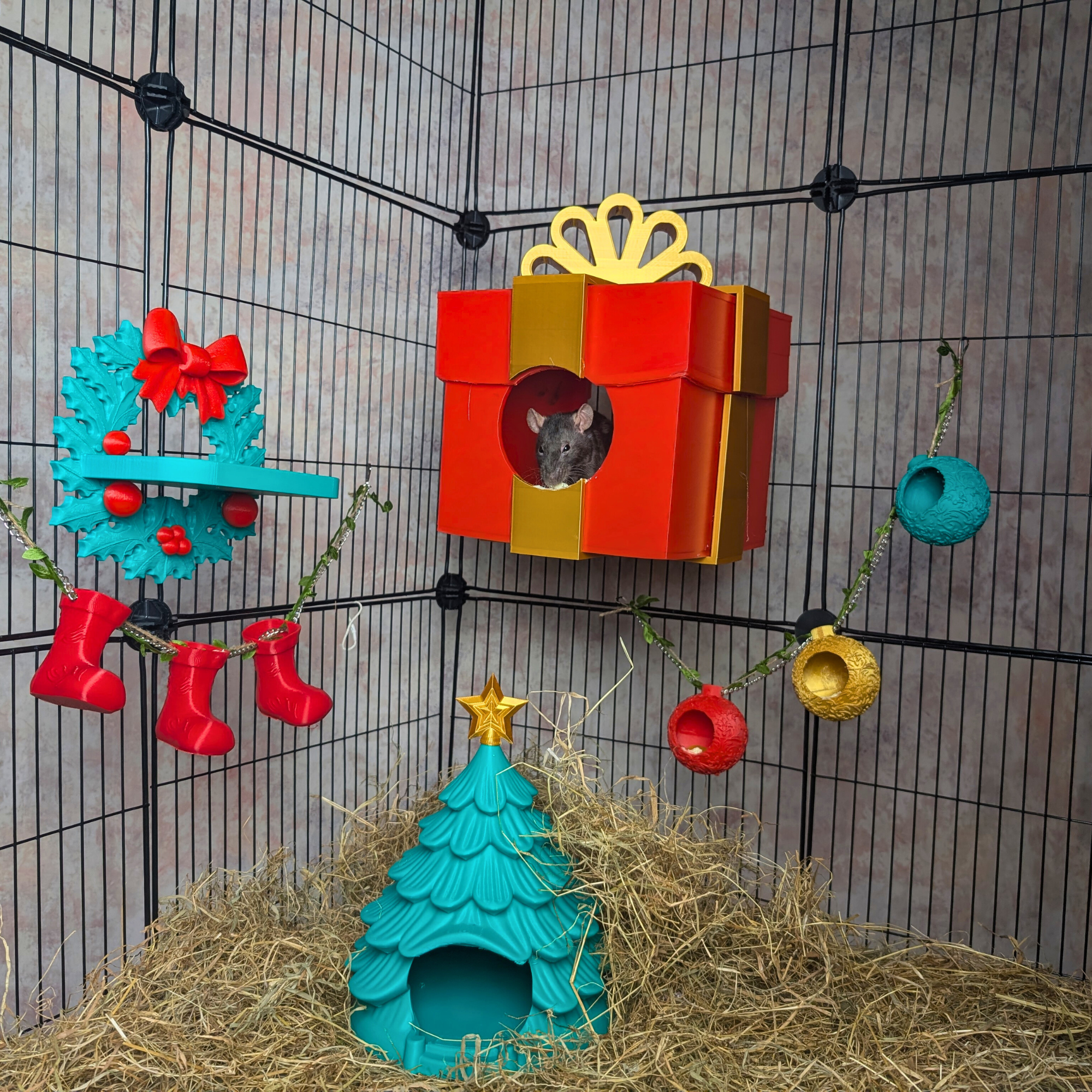 Christmas Rat Collection Set | Rat Enrichment Toy Bundle | Christmas Pet Accessories Small Animal Hide