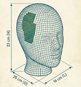 Disco Ball Mannequin Head dimensions diagram showing 23 cm by 25 cm by 16 cm