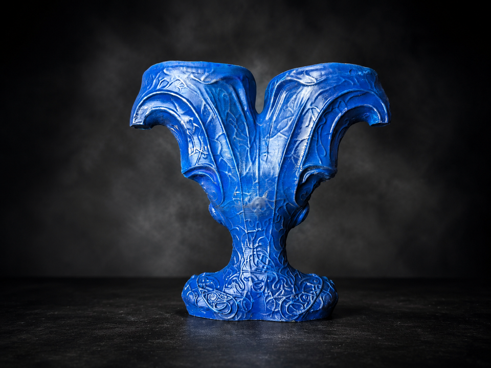 Rear view of The Blue Trickster showing the sculpted blue back detail