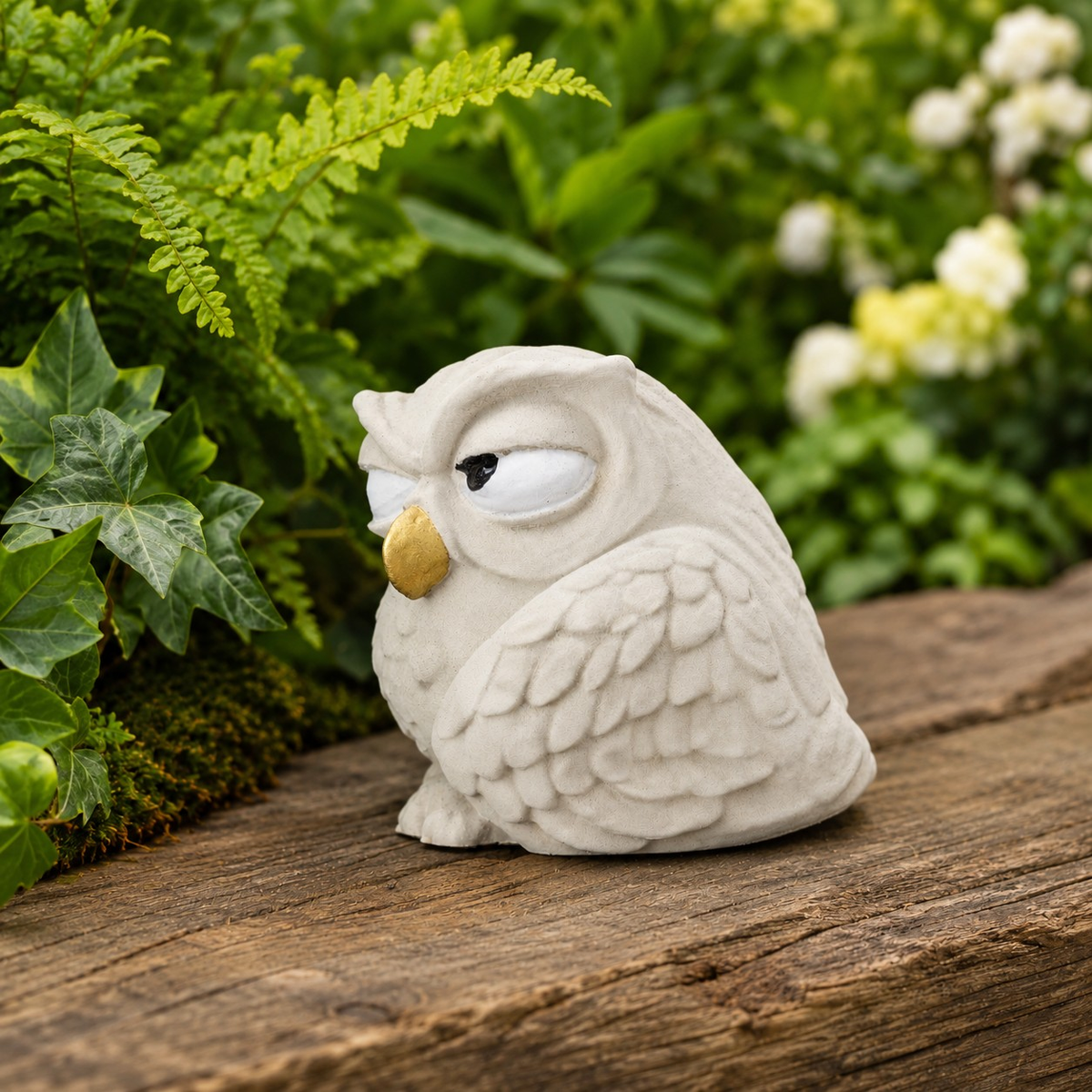 Side view of The Little Critic owl ornament showing sculpted wing and feather detail