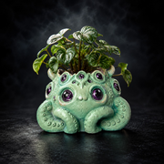 Noodle Keeper of the Houseplants cast stone many eyed tentacle plant pot with green houseplant