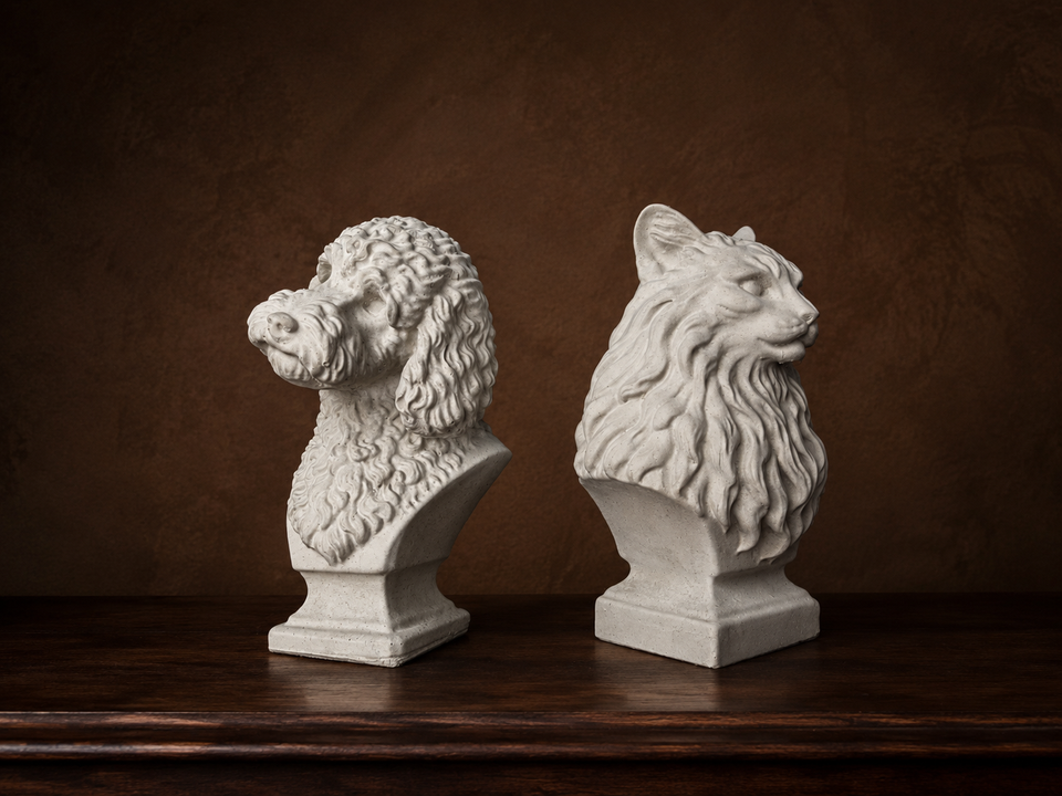 Custom cast stone pet bust made from pet photos view 2