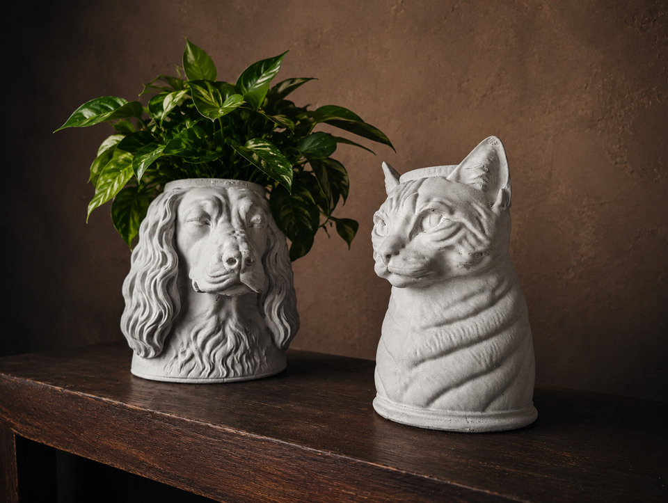 Custom cast stone pet plant pot made from pet photos view 2