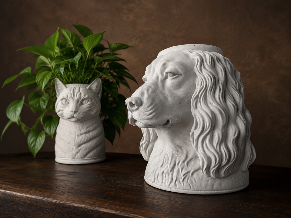Custom cast stone pet plant pot made from pet photos view 3