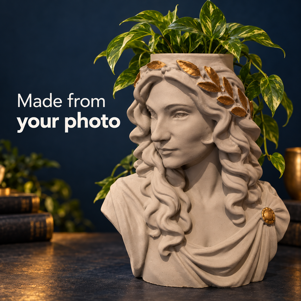Custom portrait head planter made from a photo
