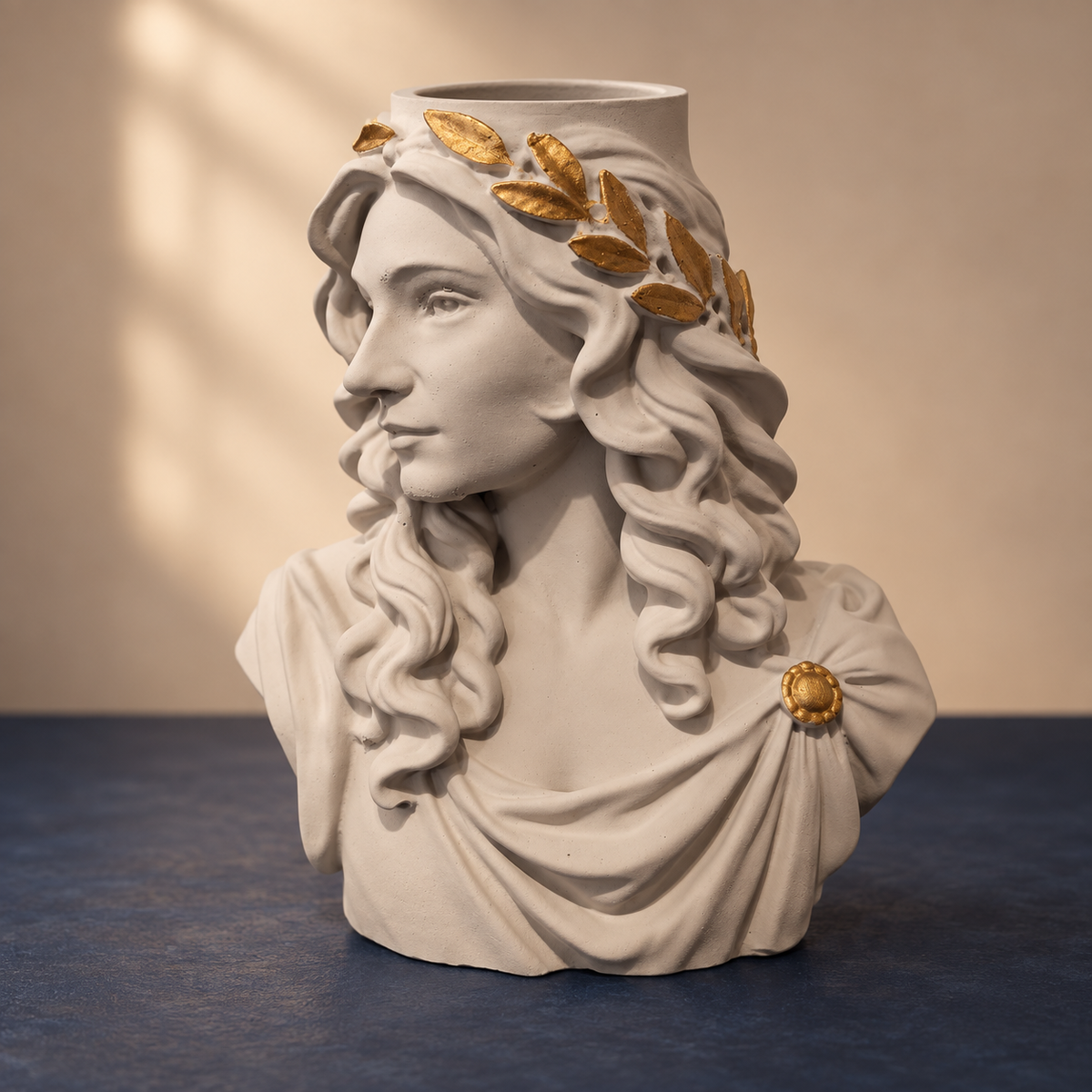 Full view of cement classical portrait planter