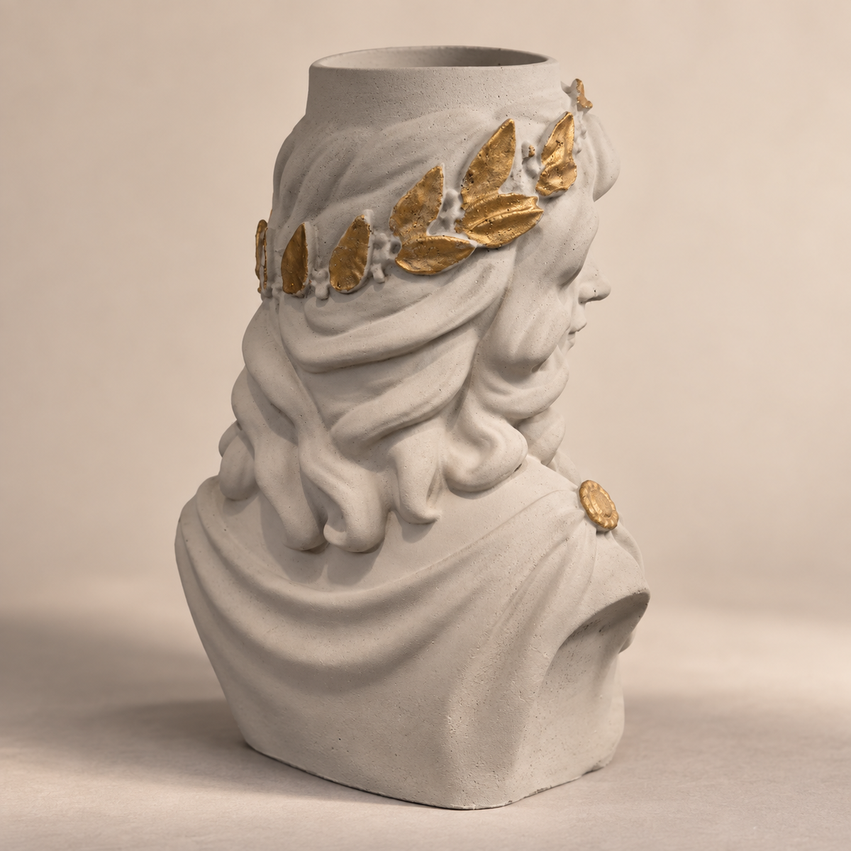 Rear three-quarter view of the sculptural planter