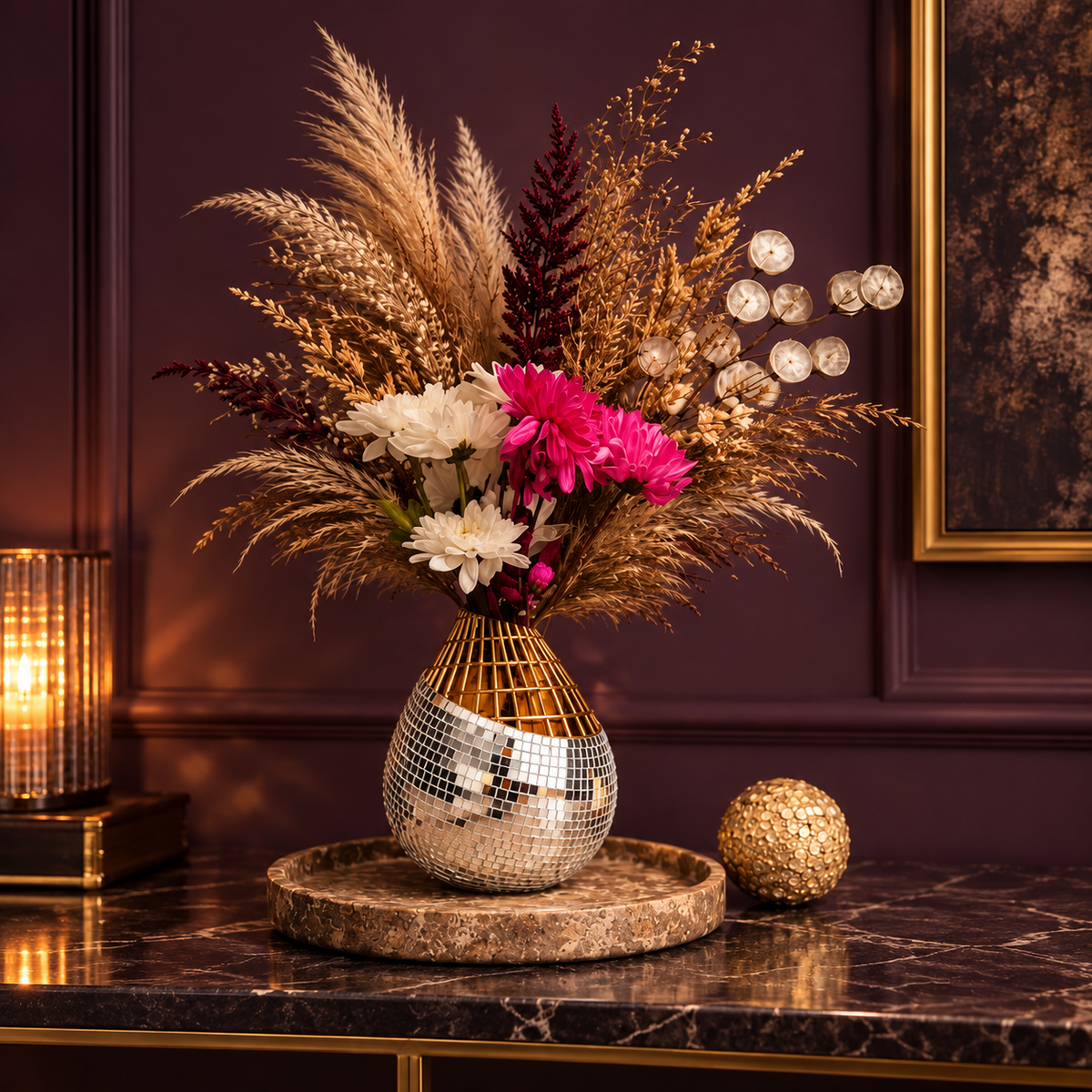 Gold-mesh teardrop vase