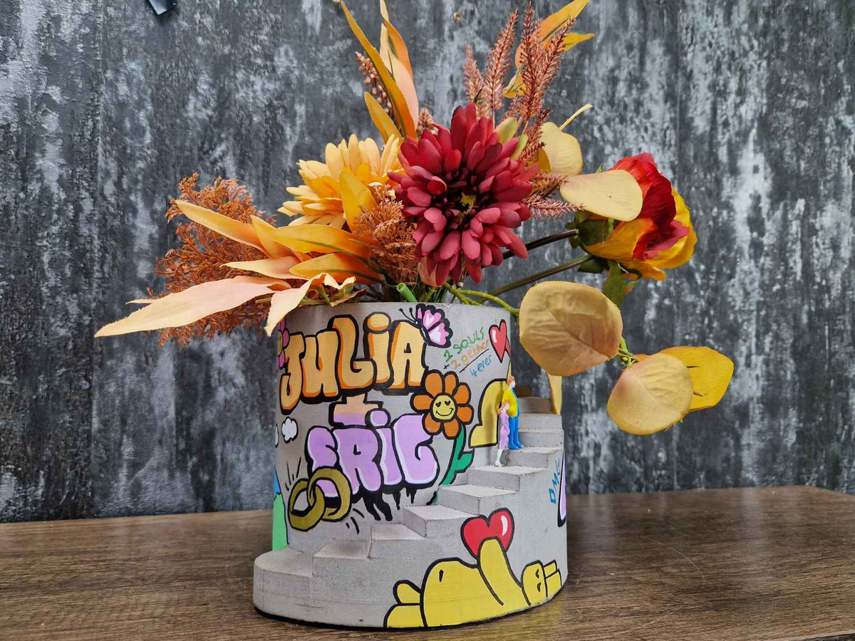 Statement Graffiti Planter Engagement Gift lifestyle context shot
