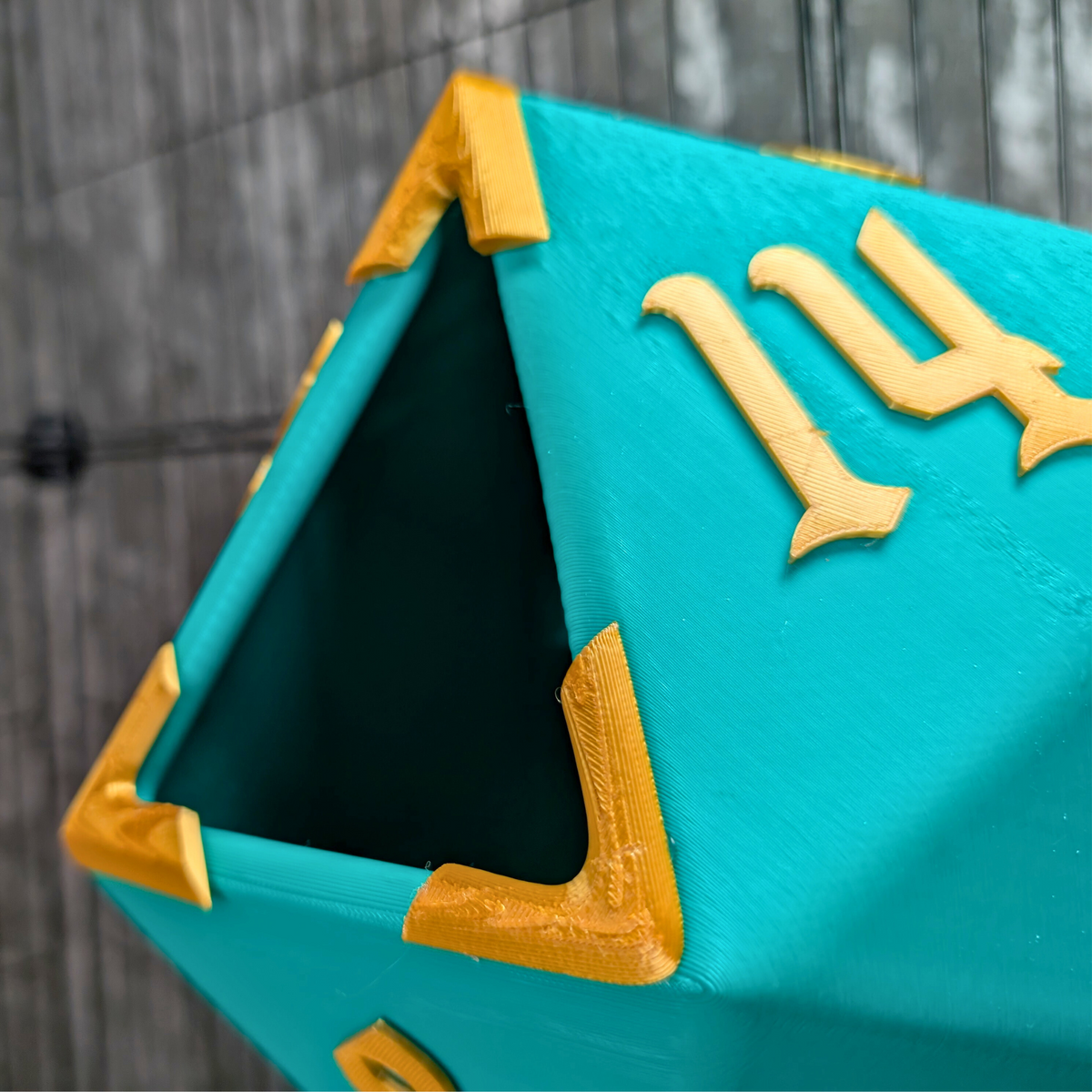 D20 Dice Rat Hide: close-up of the triangular entrance and raised number